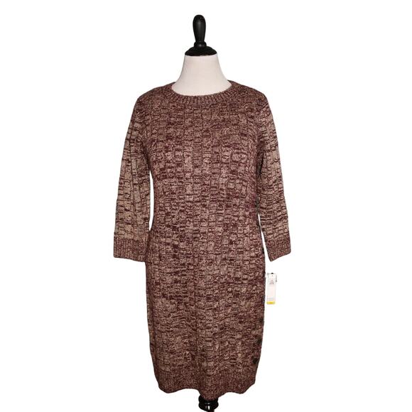 SANDRA DARREN NEW $78 3/4 Sleeve Ribbed Sweater Dress Side Button Detail Medium - Picture 1 of 3